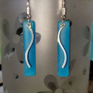 Rich Blue Frosted Sea Glass Earrings